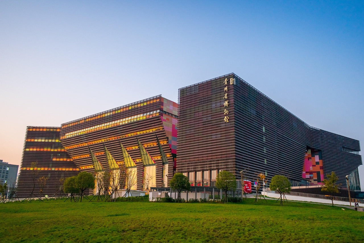 Contemporary layered exterior of the Guizhou Provincial Museum in Guiyang.