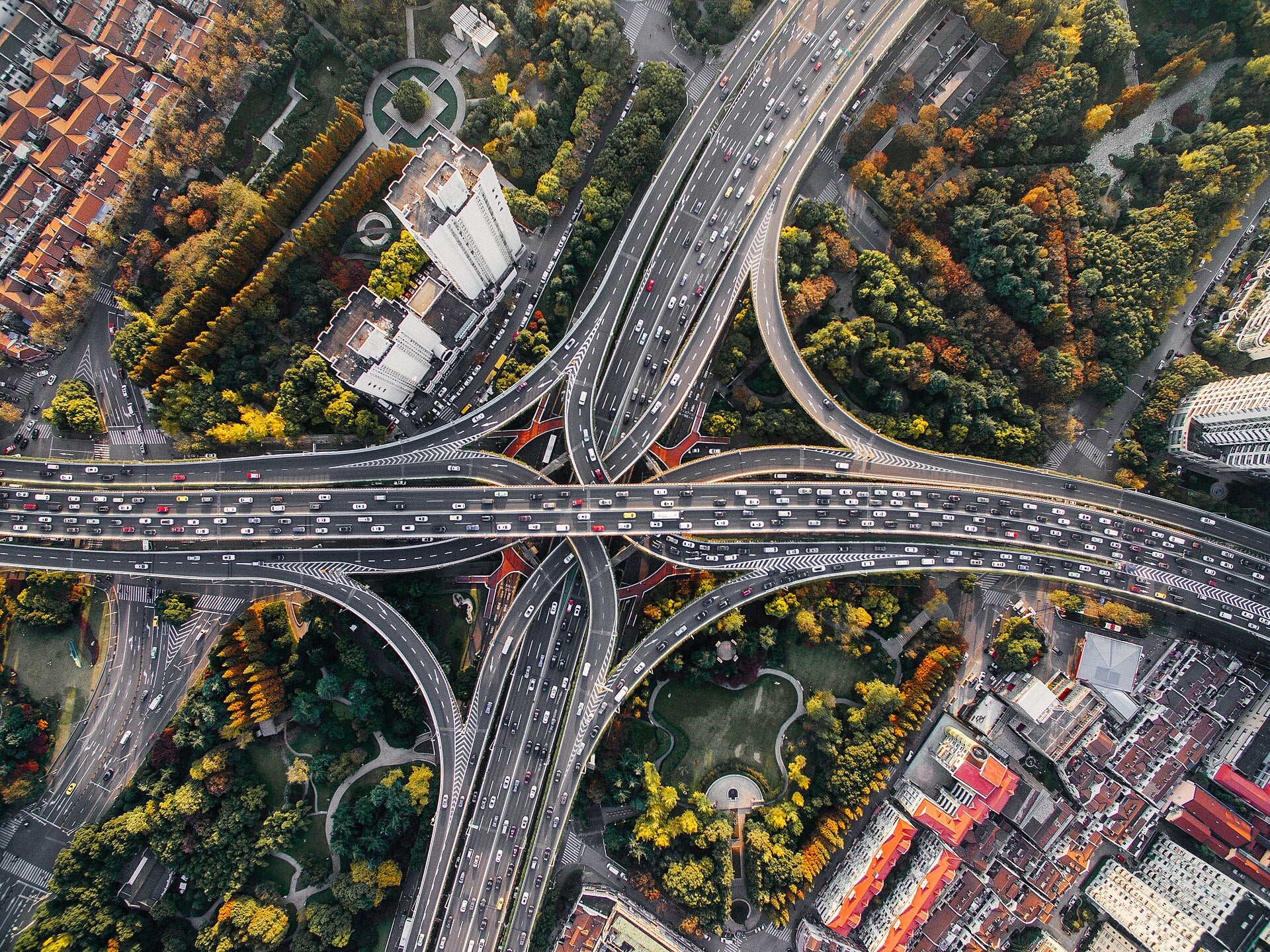 Shanghai road network and public space seen from above