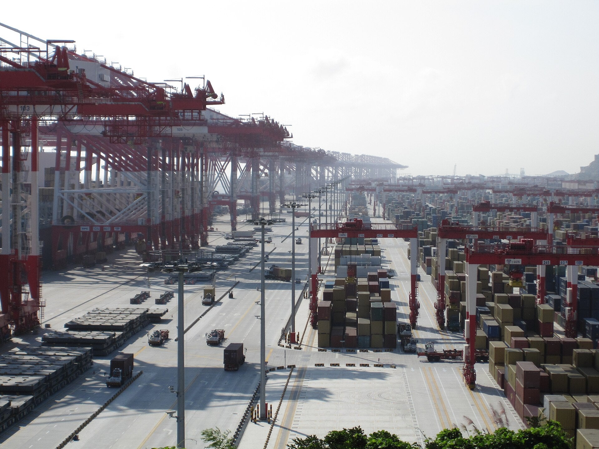 Container stacks at Yangshan Port in Shanghai